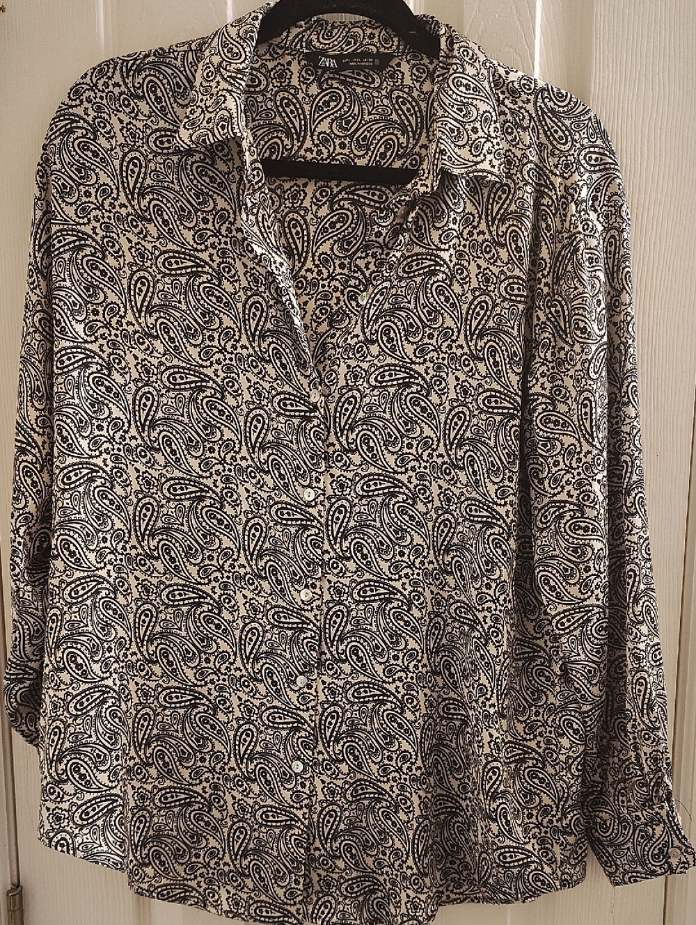 Zara Ladies Paisley Button-Down Shirt - Black & White